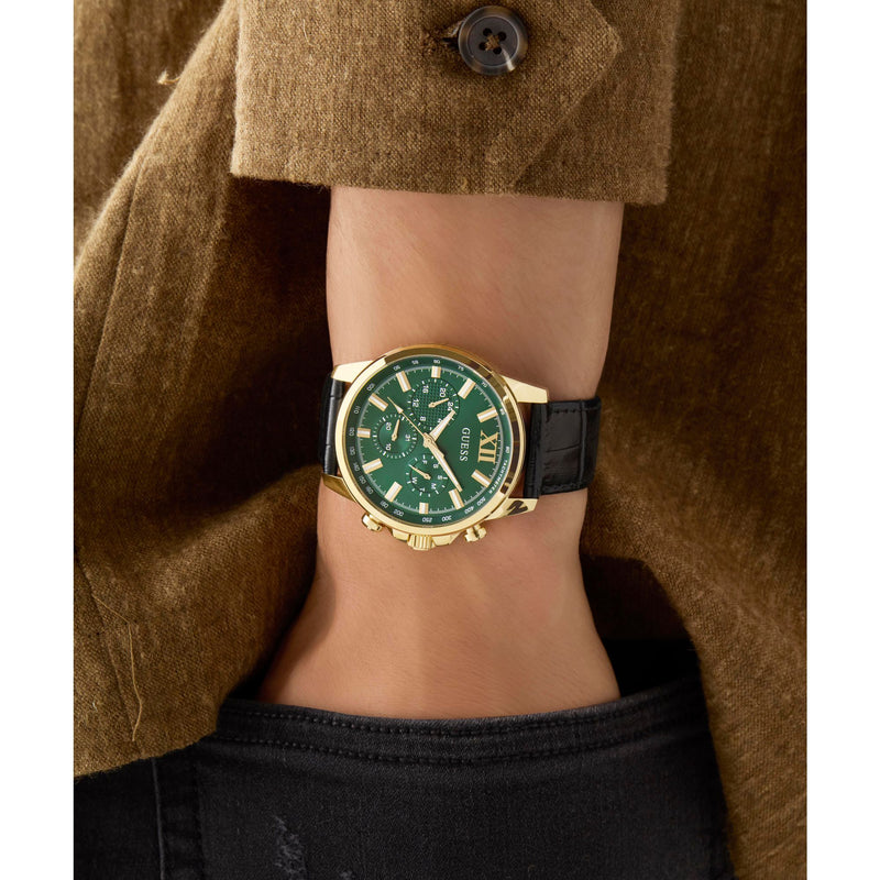 Guess Walker Leather Green Round Dial Quartz Analog Men Watch Watch Guess