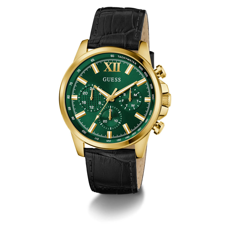 Guess Walker Leather Green Round Dial Quartz Analog Men Watch Watch Guess