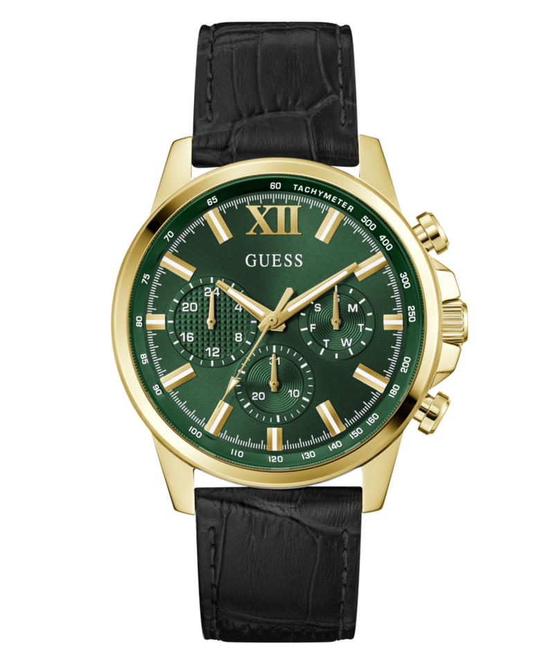 Guess Walker Leather Green Round Dial Quartz Analog Men Watch Watch Guess