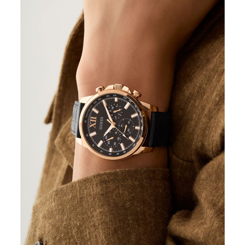 Guess Walker Leather Black Round Dial Quartz Analog Men Watch Watch Guess