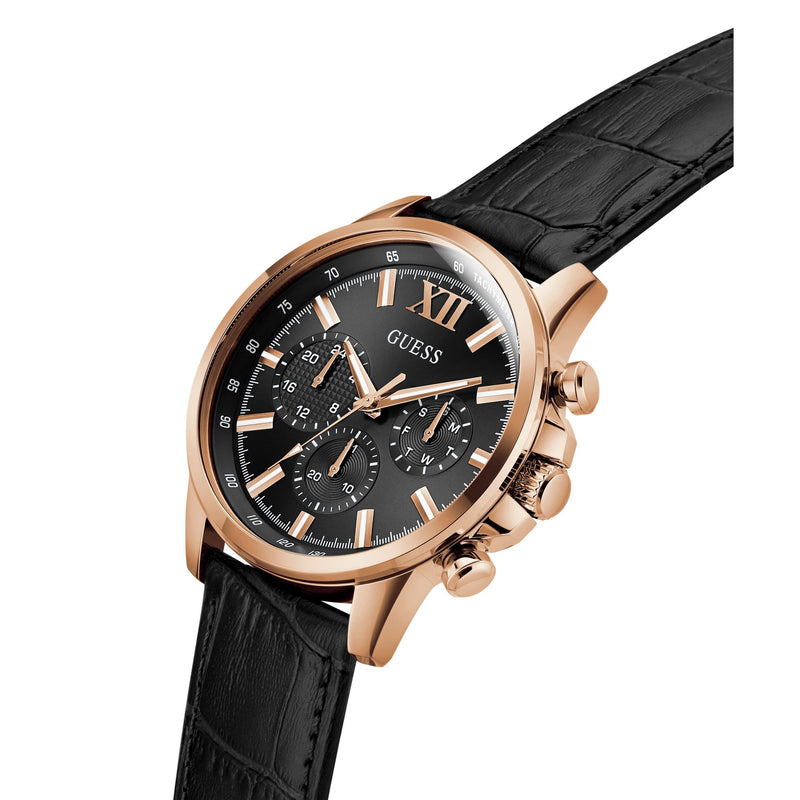 Guess Walker Leather Black Round Dial Quartz Analog Men Watch Watch Guess