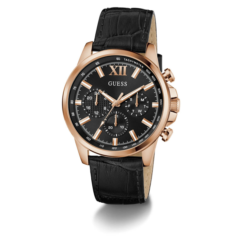 Guess Walker Leather Black Round Dial Quartz Analog Men Watch Watch Guess