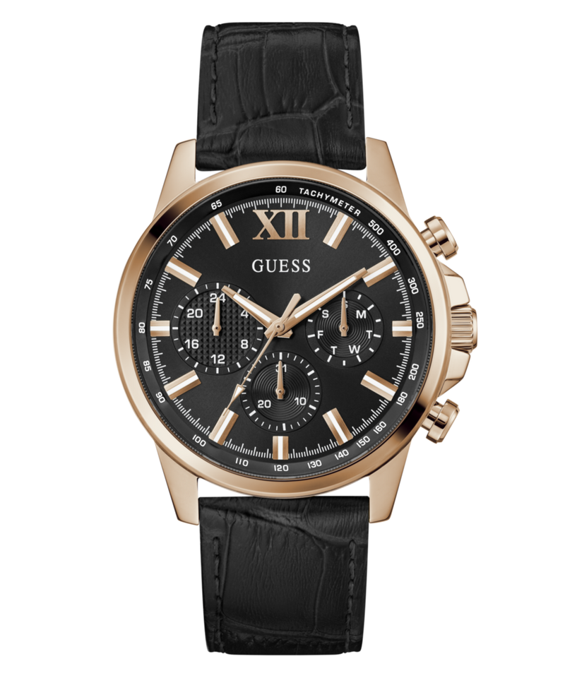Guess Walker Leather Black Round Dial Quartz Analog Men Watch Watch Guess