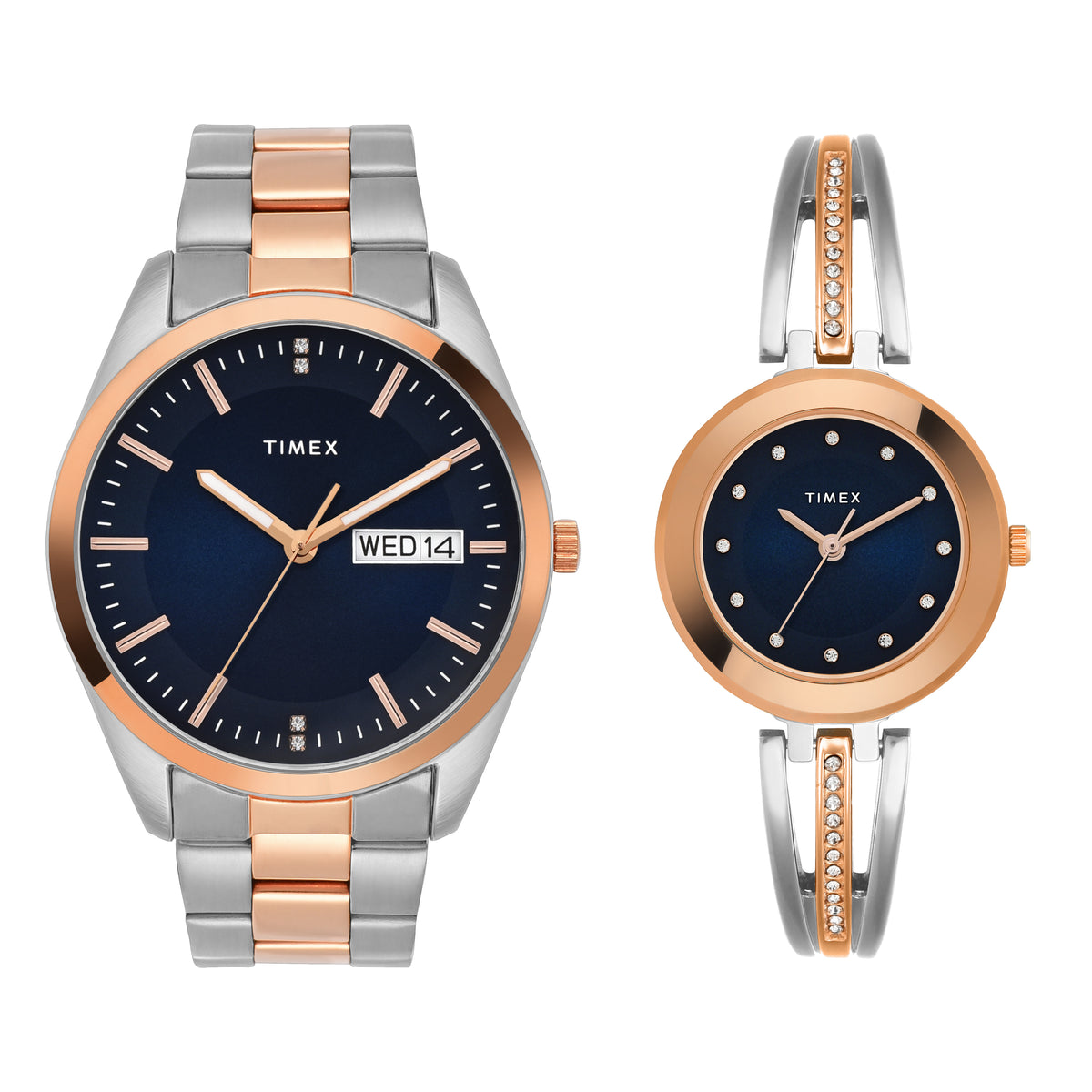 Timex Trendline Round 21mm Blue Dial Analog Pair Watch - TW00PR309