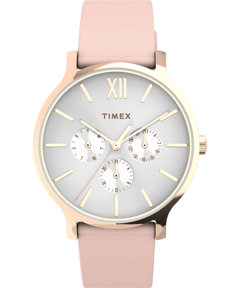 Timex Trend Rose Leather Gold Round Dial Quartz Analog Women Watch Watch Timex