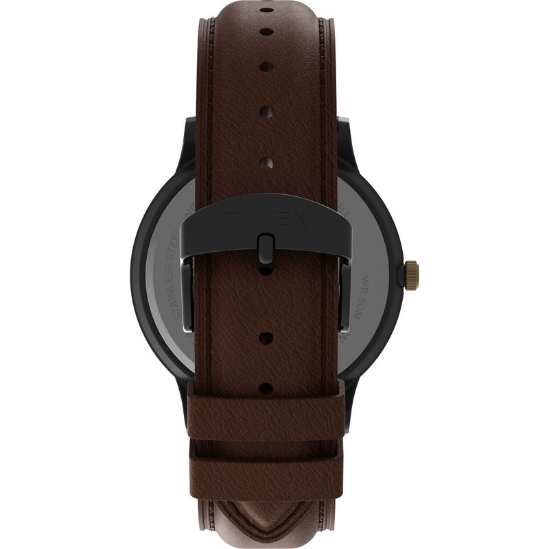 Timex Waterbury Leather Black Round Dial Quartz Analog Men Watch Watch Timex