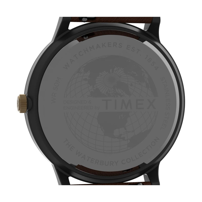 Timex Waterbury Leather Black Round Dial Quartz Analog Men Watch Watch Timex