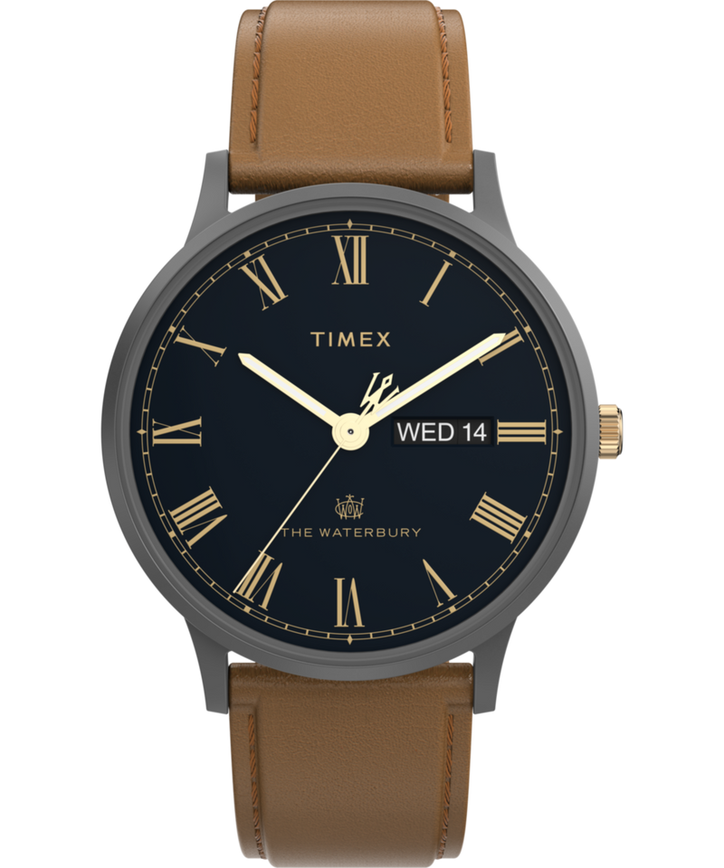 Timex Waterbury Leather Black Round Dial Quartz Analog Men Watch Watch Timex