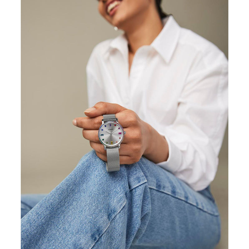 Timex Transcend Round 21mm Silver Dial Analog Women Watch - TW2W19100UJ Watch Timex
