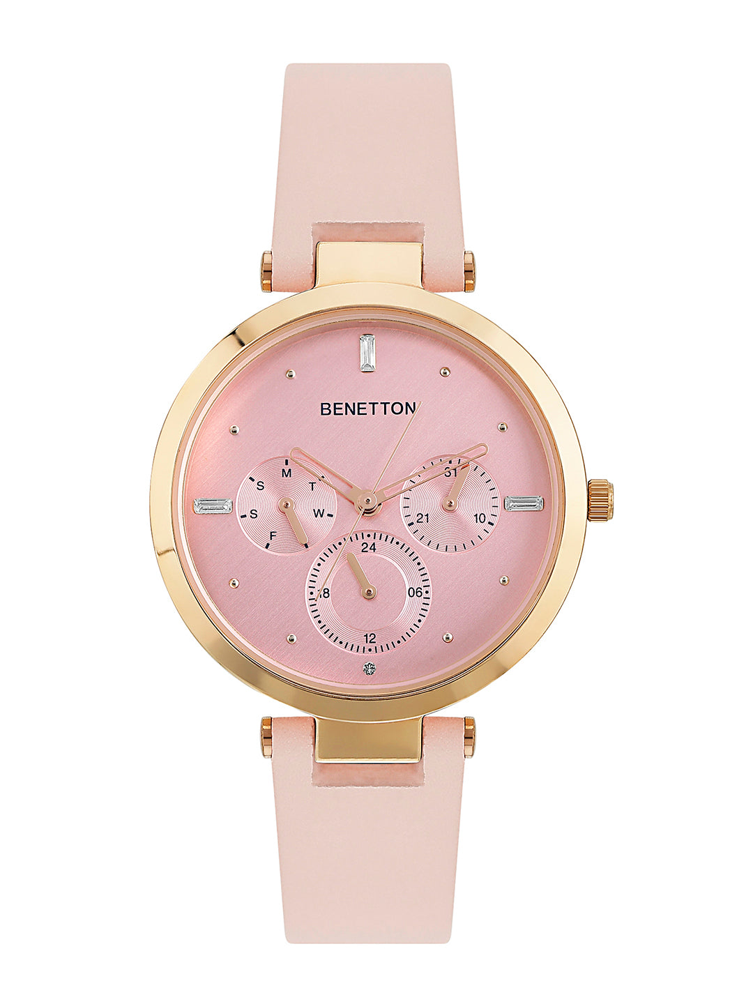 United Colors Of Benetton Leather Pink Round Dial Quartz Analog Women Watch