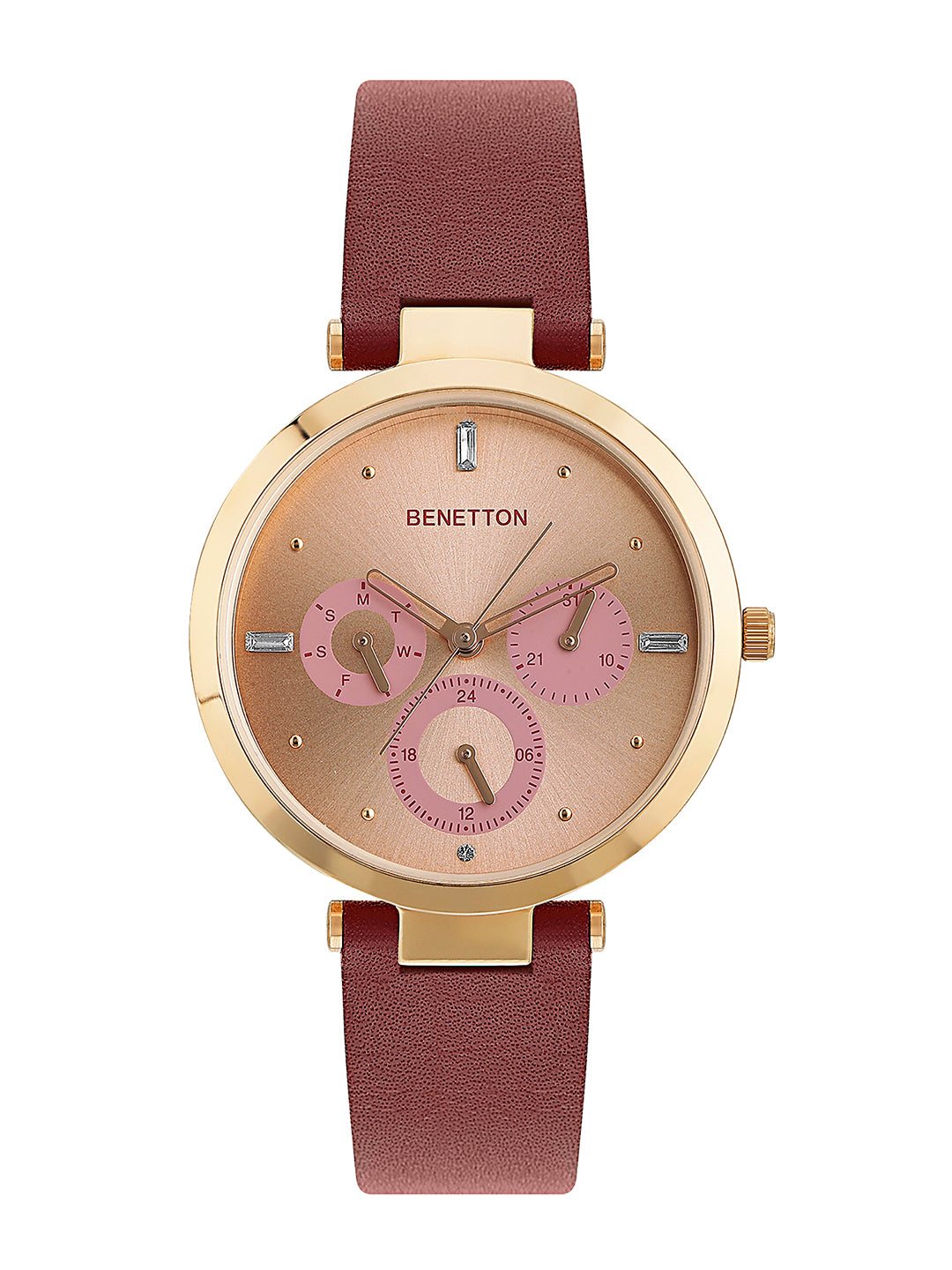 United Colors Of Benetton Rose Leather Gold Round Dial Quartz Analog Men Watch
