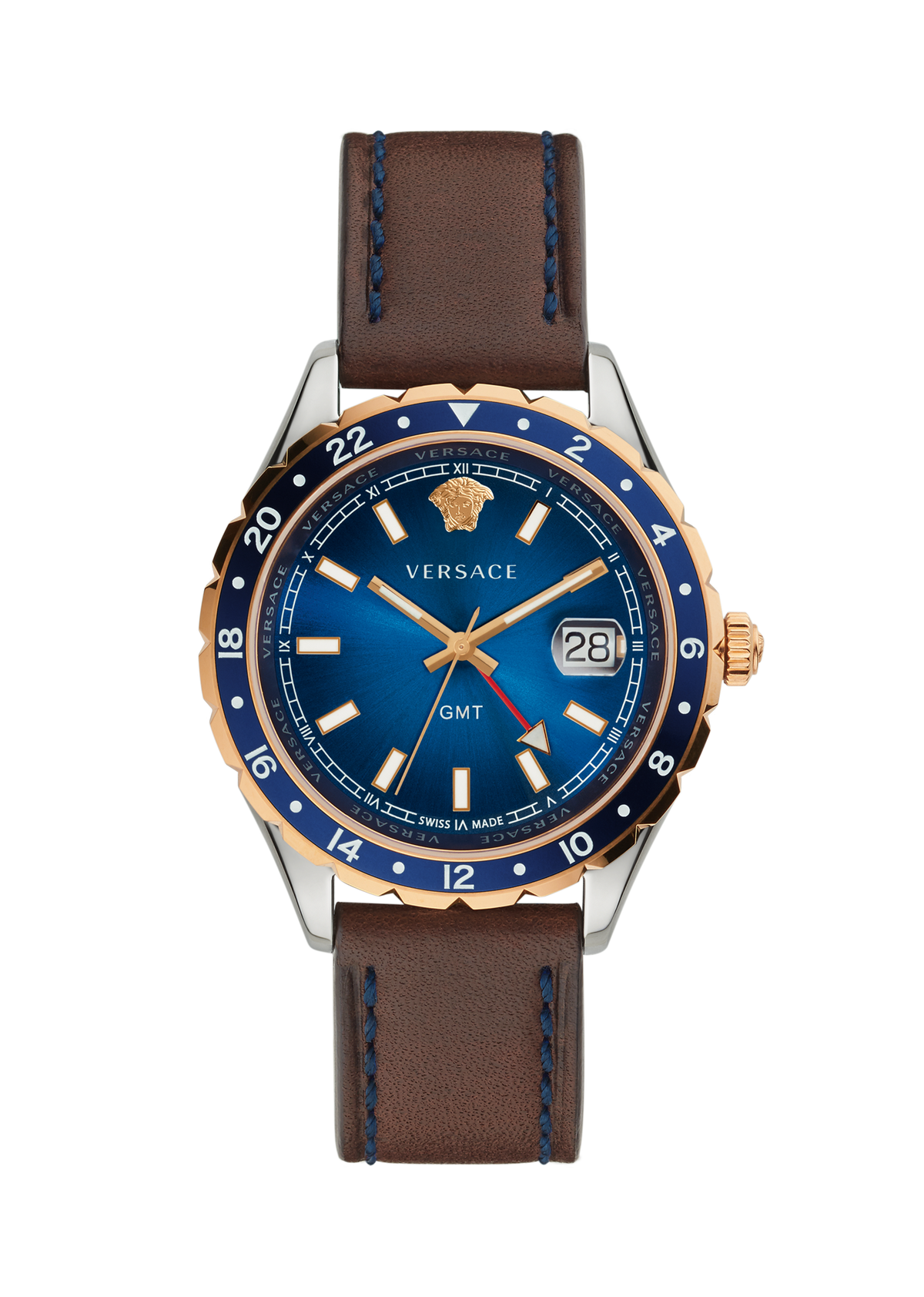 Versace Leather Blue Round Dial Quartz Analog Men Watch