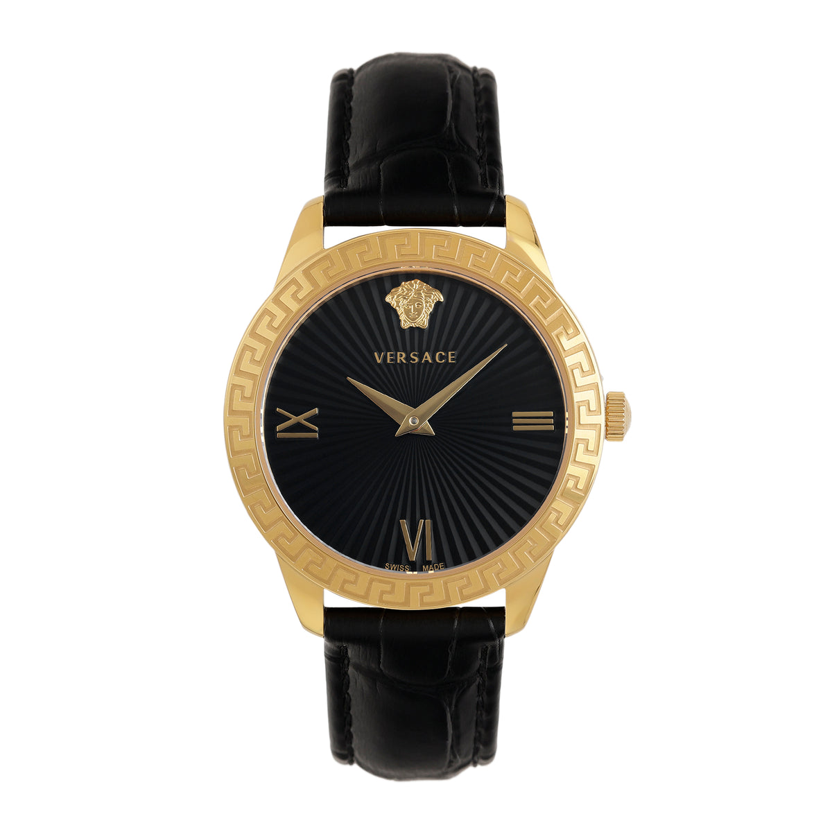 Versace Leather Black Round Dial Quartz Analog Women Watch