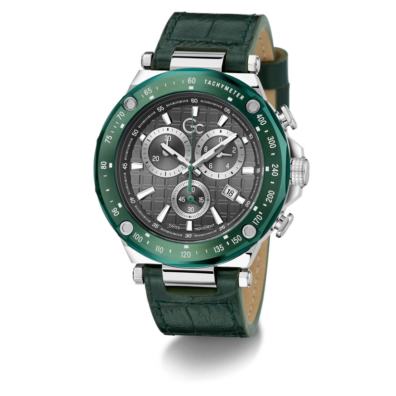 Gc Spirit Leather Grey Round Dial Quartz Analog Men Watch - Guess Collection Watch Gc
