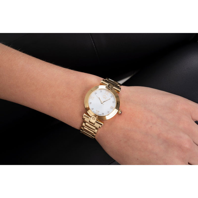 Gc Sport Chic White Round Dial Quartz Analog Women Watch - Guess Collection Watch Gc