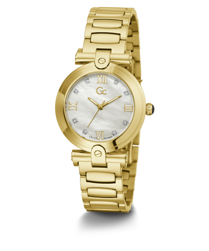 Gc Sport Chic White Round Dial Quartz Analog Women Watch - Guess Collection Watch Gc