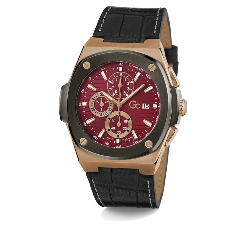 Gc Red Leather Coussin Dial Quartz Analog Men Watch - Guess Collection Watch Gc