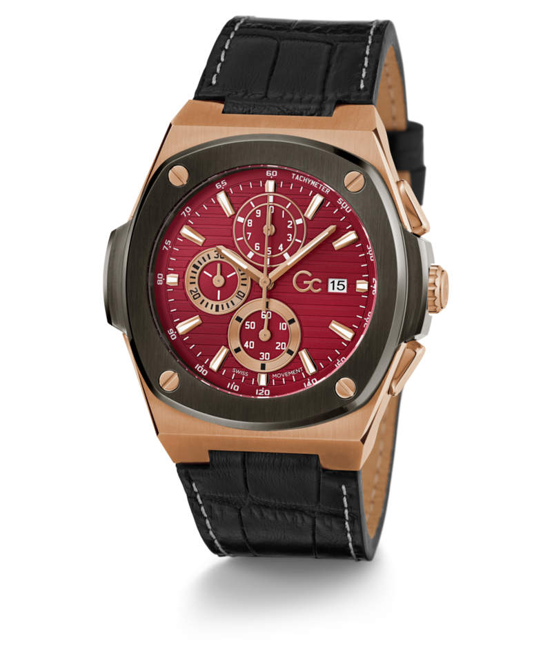 Gc Red Leather Coussin Dial Quartz Analog Men Watch - Guess Collection Watch Gc