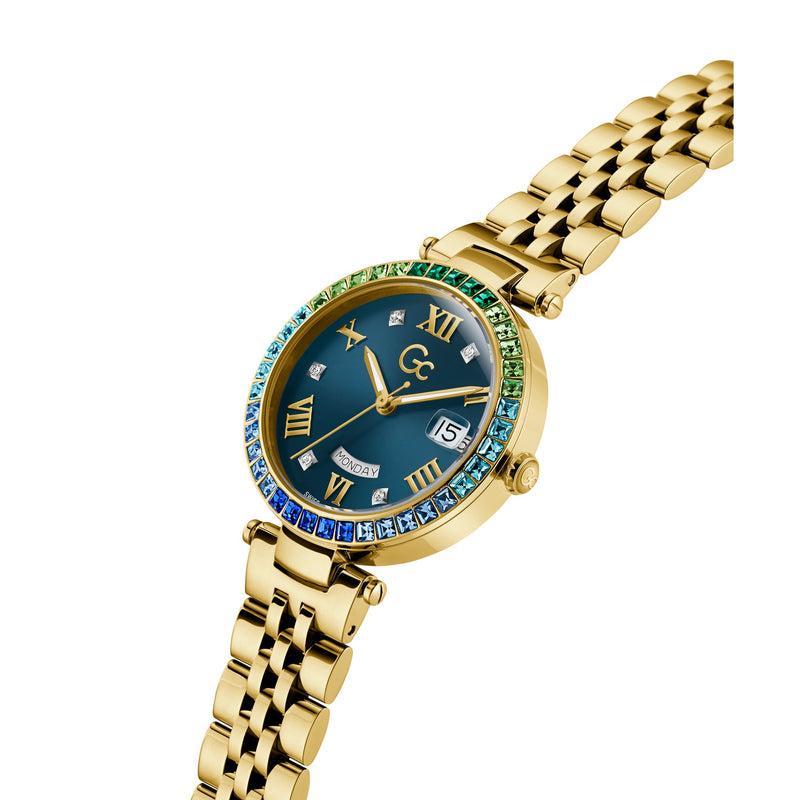 Gc Flair Crystal Blue Round Dial Quartz Analog Women Watch - Guess Collection Watch Gc