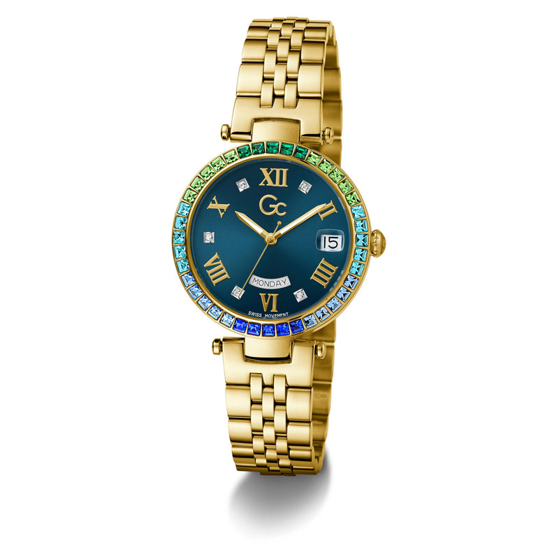 Gc Flair Crystal Blue Round Dial Quartz Analog Women Watch - Guess Collection Watch Gc