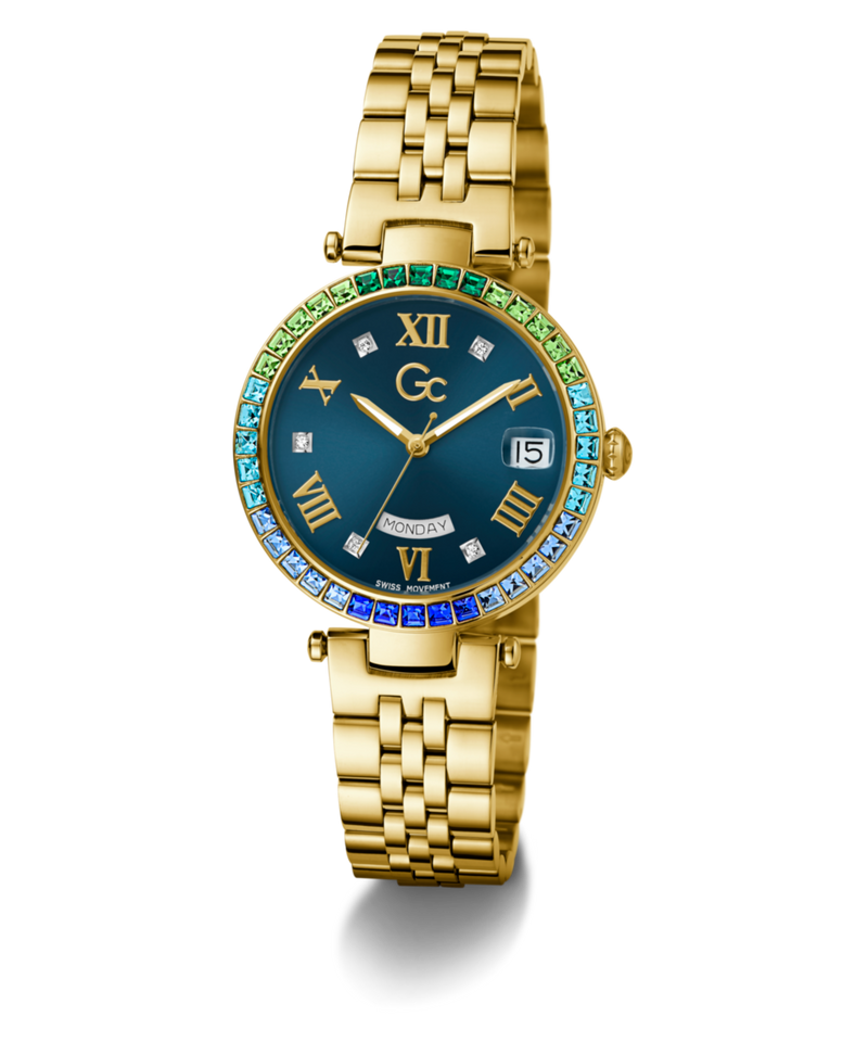 Gc Flair Crystal Blue Round Dial Quartz Analog Women Watch - Guess Collection Watch Gc