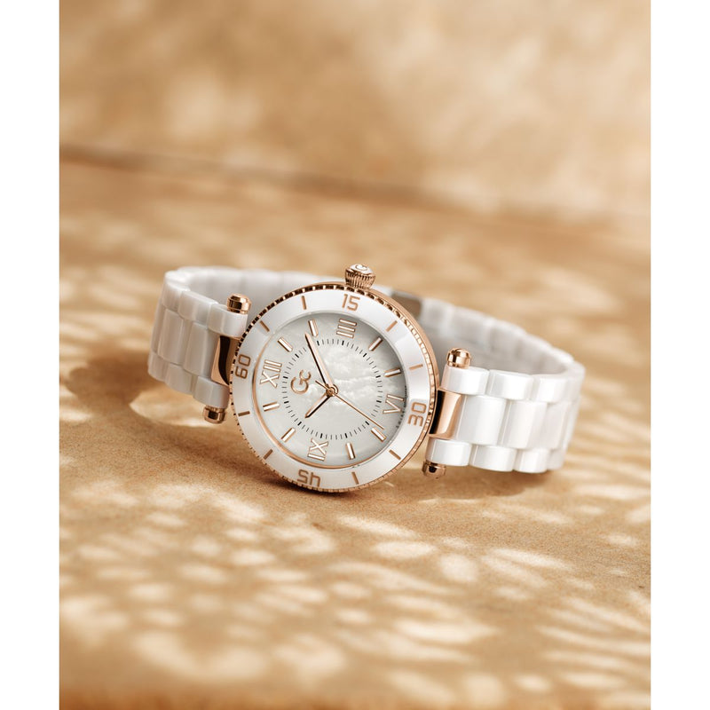 Gc Sport Chic White Round Dial Quartz Analog Women Watch - Guess Collection Watch Gc