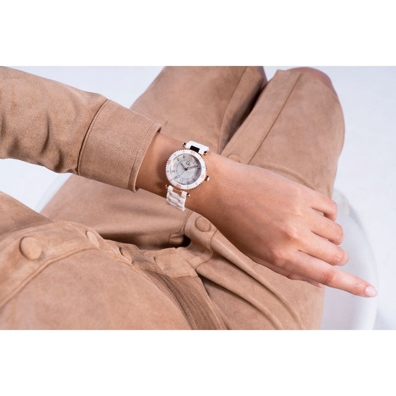 Gc Sport Chic White Round Dial Quartz Analog Women Watch - Guess Collection Watch Gc
