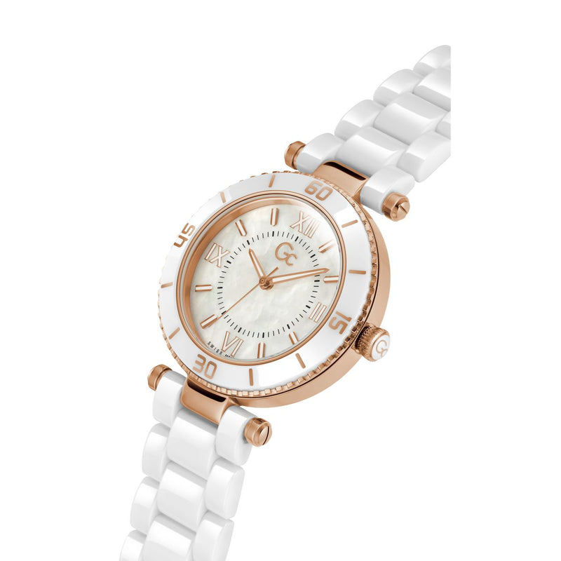 Gc Sport Chic White Round Dial Quartz Analog Women Watch - Guess Collection Watch Gc