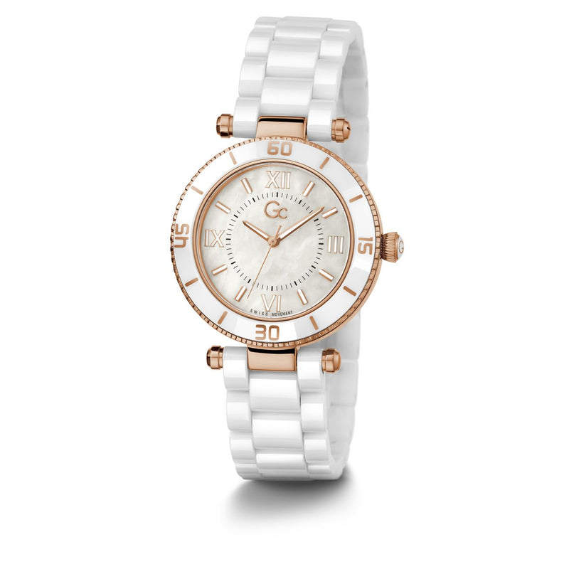 Gc Sport Chic White Round Dial Quartz Analog Women Watch - Guess Collection Watch Gc
