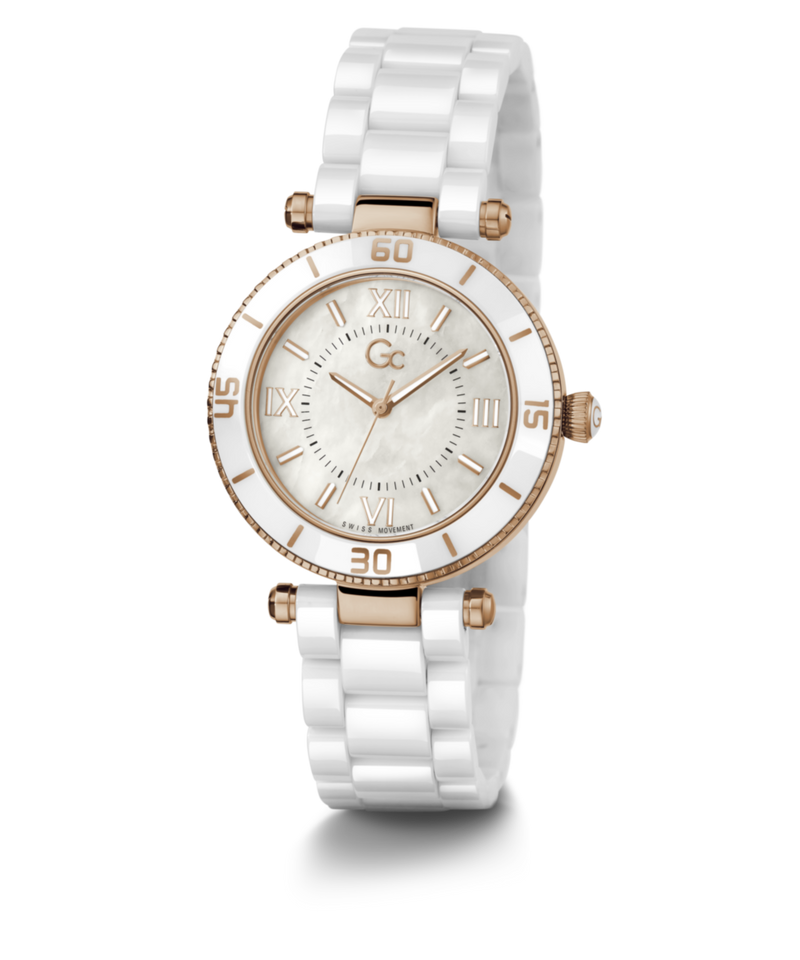Gc Sport Chic White Round Dial Quartz Analog Women Watch - Guess Collection Watch Gc