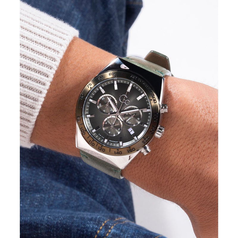 Gc Sport Chic Green Round Dial Quartz Men Watch - Guess Collection Watch Gc