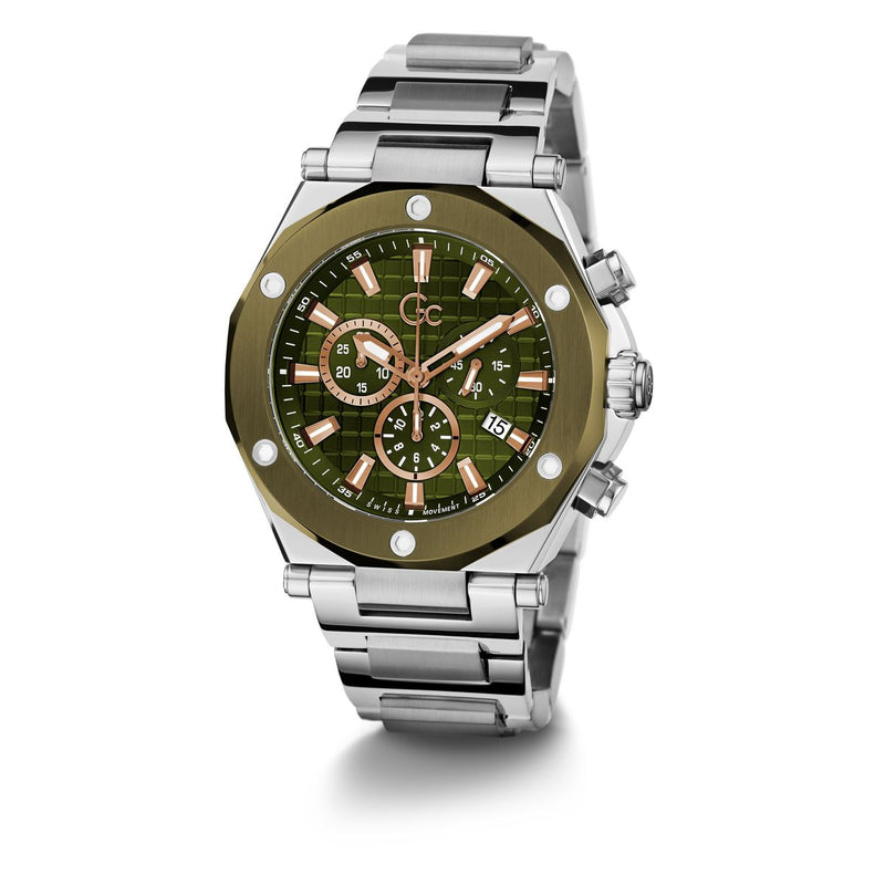 Gc Green Dial Round Case Quartz Analog Men Watch - Guess Collection Watch Gc