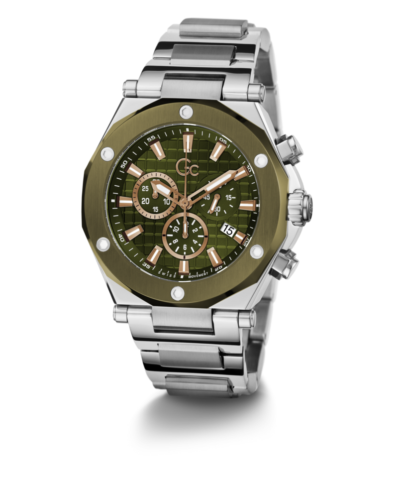 Gc Green Dial Round Case Quartz Analog Men Watch - Guess Collection Watch Gc