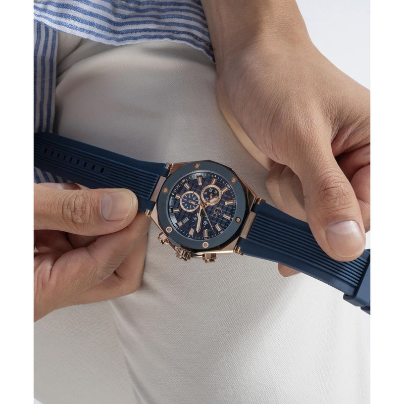 Gc Legacy Blue Round Dial Quartz Analog Men Watch - Guess Collection Watch Gc