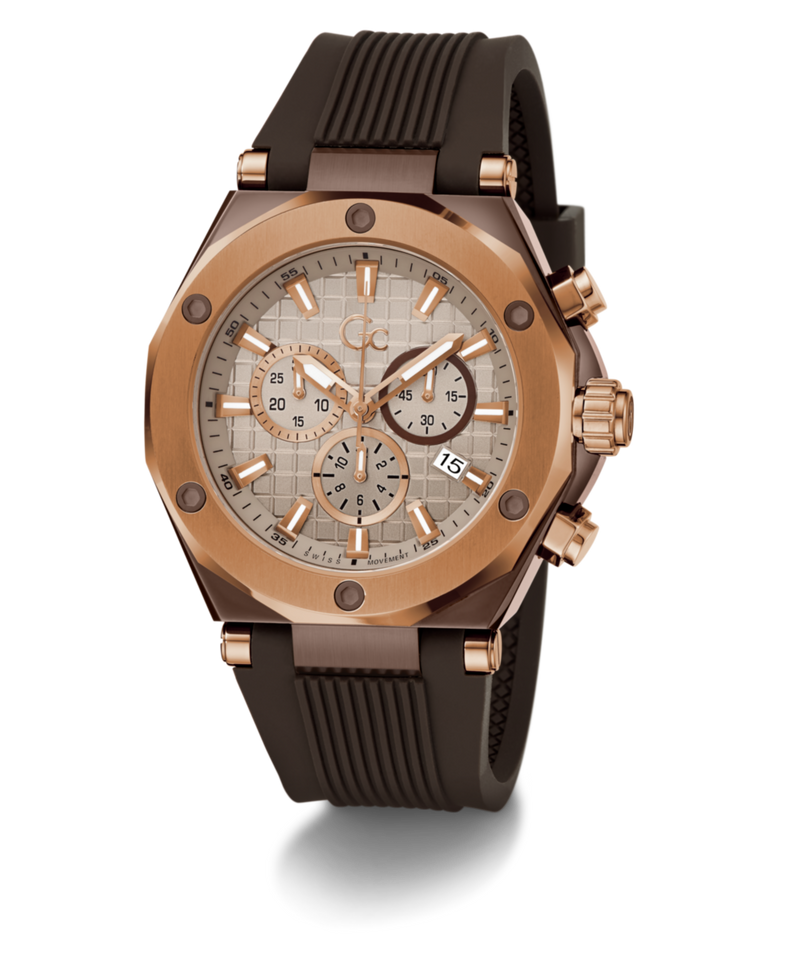Gc Legacy Beige Round Dial Quartz Men Watch - Guess Collection Watch Gc