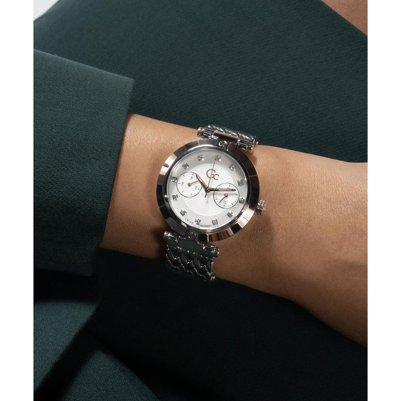 Gc Sport Chic Silver Round Dial Quartz Women Watch - Guess Collection Watch Gc