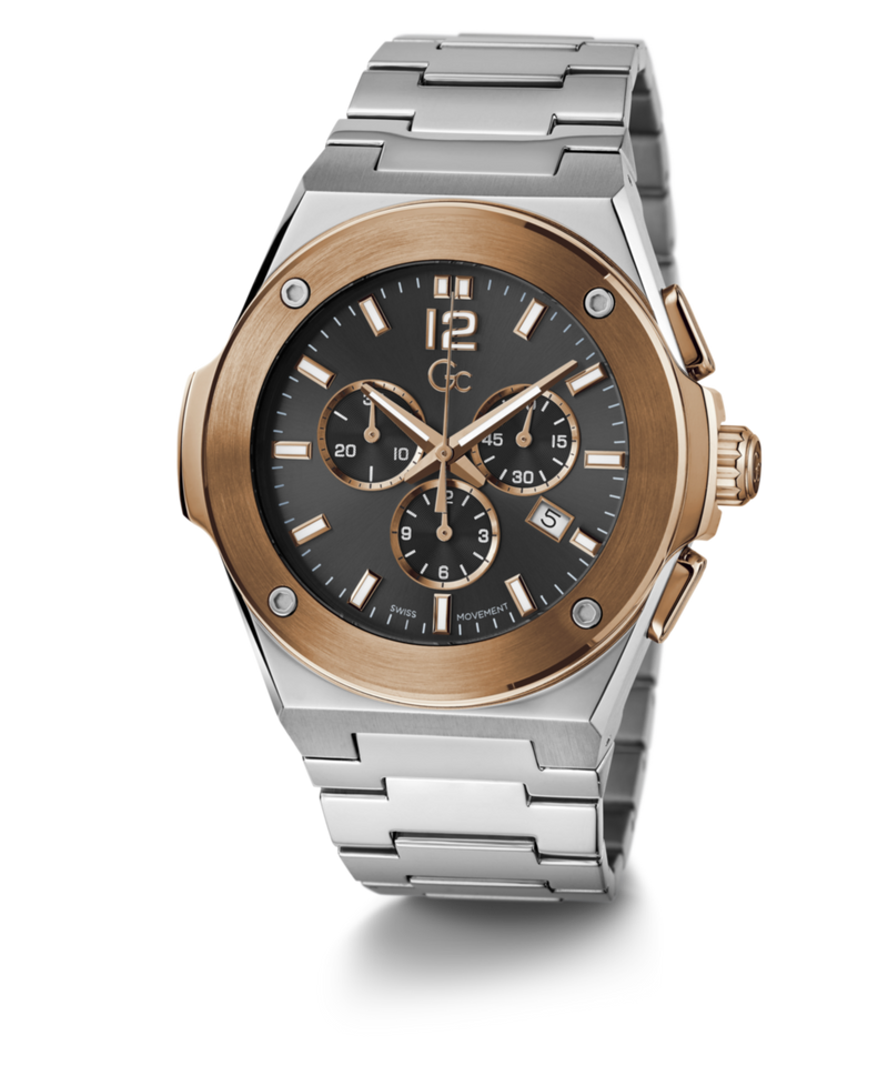 Gc Sport Chic Silver Round Dial Quartz Men Watch - Guess Collection Watch Gc