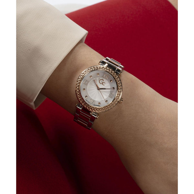 Gc Tiara White Round Dial Quartz Analog Women Watch - Guess Collection Watch Gc
