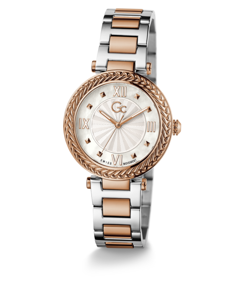 Gc Tiara White Round Dial Quartz Analog Women Watch - Guess Collection Watch Gc