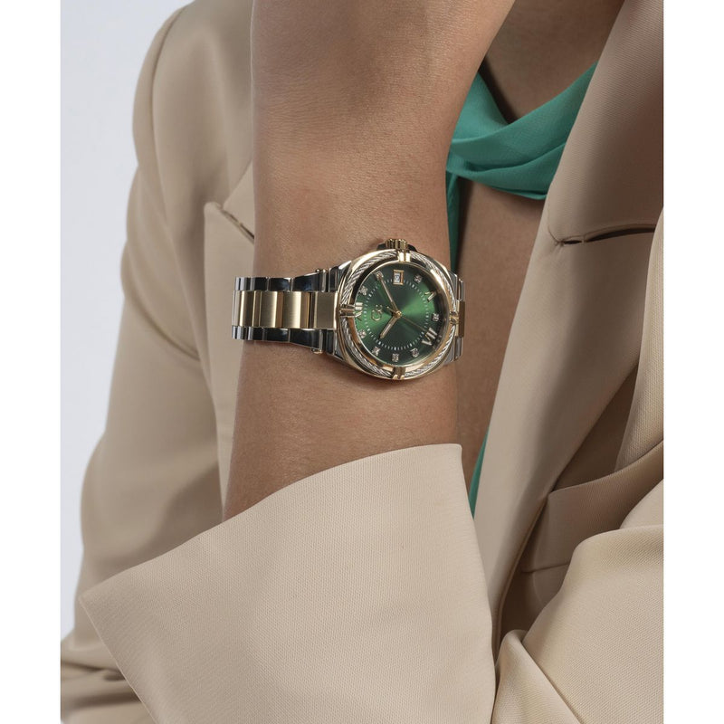 Gc IronClass Green Round Dial Quartz Analog Women Watch - Guess Collection Watch Gc