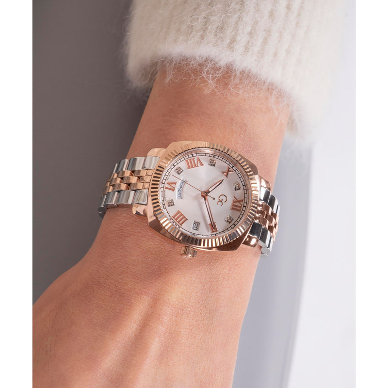 Gc Flair White Rose Gold Dial Quartz Analog Women Watch - Guess Collection Watch Gc