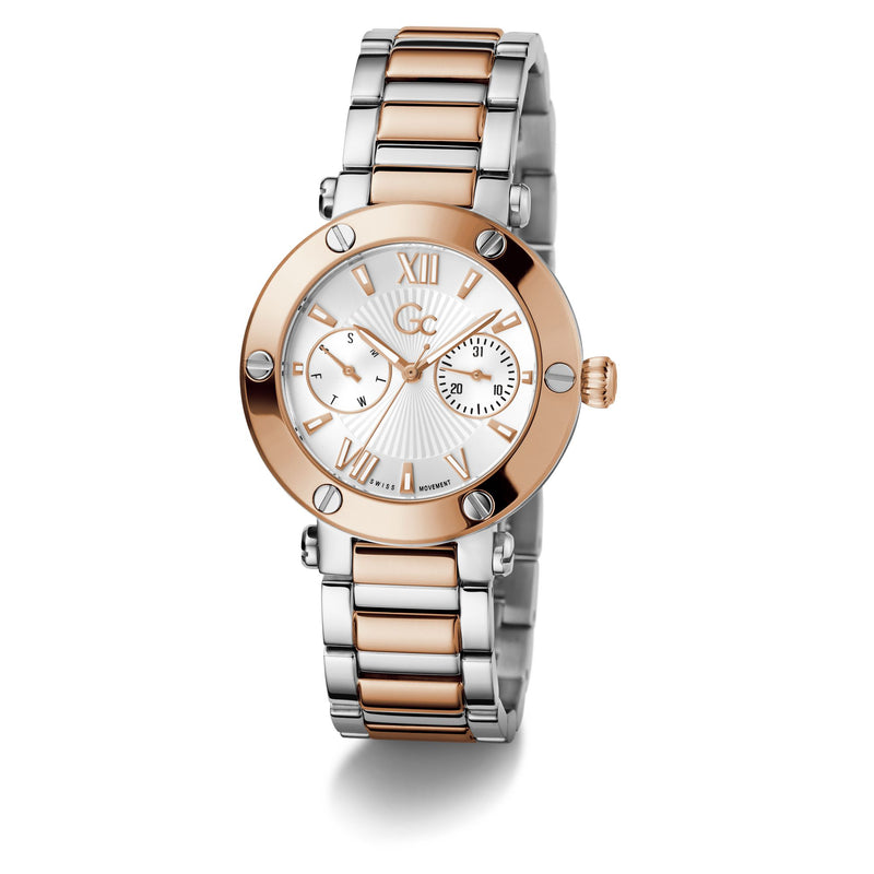 Gc Aura White Round Dial Quartz Analog Women Watch - Guess Collection Watch Gc