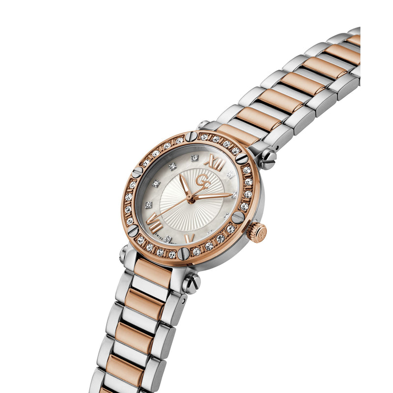 Gc Aura White Round Dial Quartz Analog Women Watch - Guess Collection Watch Gc