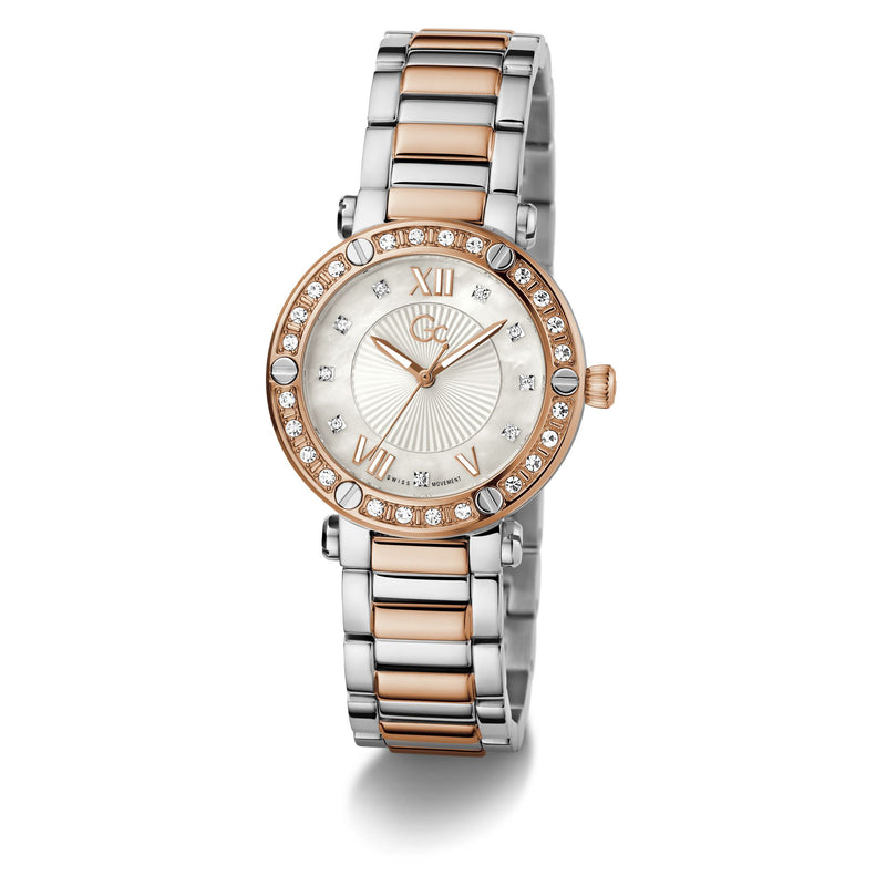 Gc Aura White Round Dial Quartz Analog Women Watch - Guess Collection Watch Gc