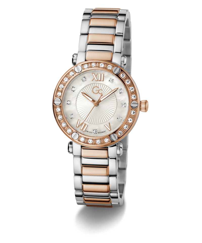 Gc Aura White Round Dial Quartz Analog Women Watch - Guess Collection Watch Gc