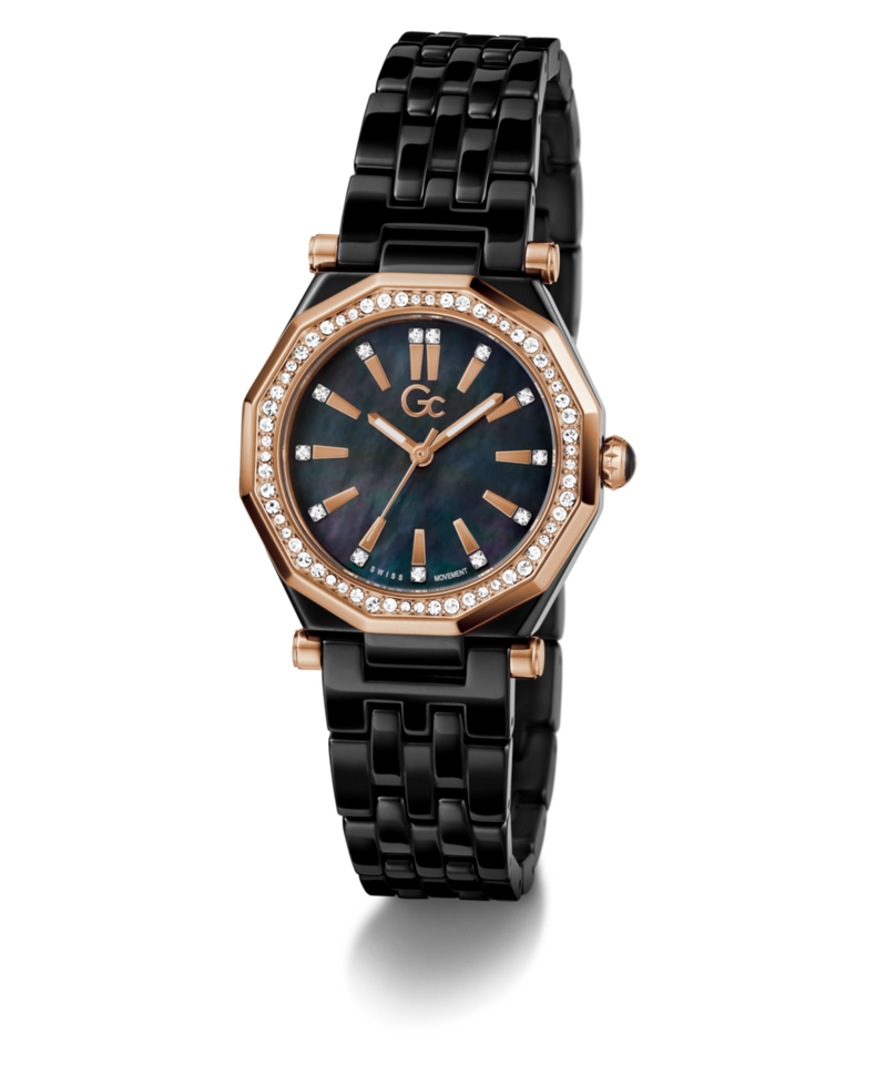 Gc Gleam Black Round Quartz Women Watch - Guess Collection Watch Gc