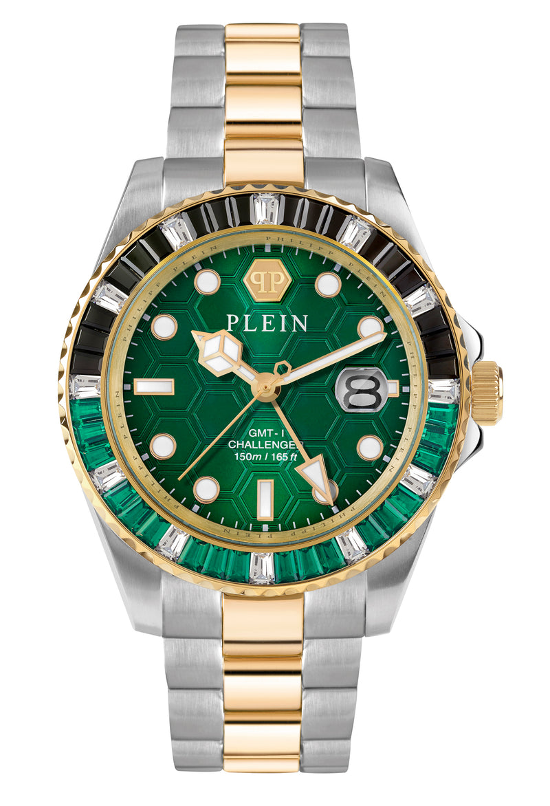 Philipp Plein PZA-GMT-I Challenger Green Round Dial Quartz Analog Men Watch Watch Philipp Plein
