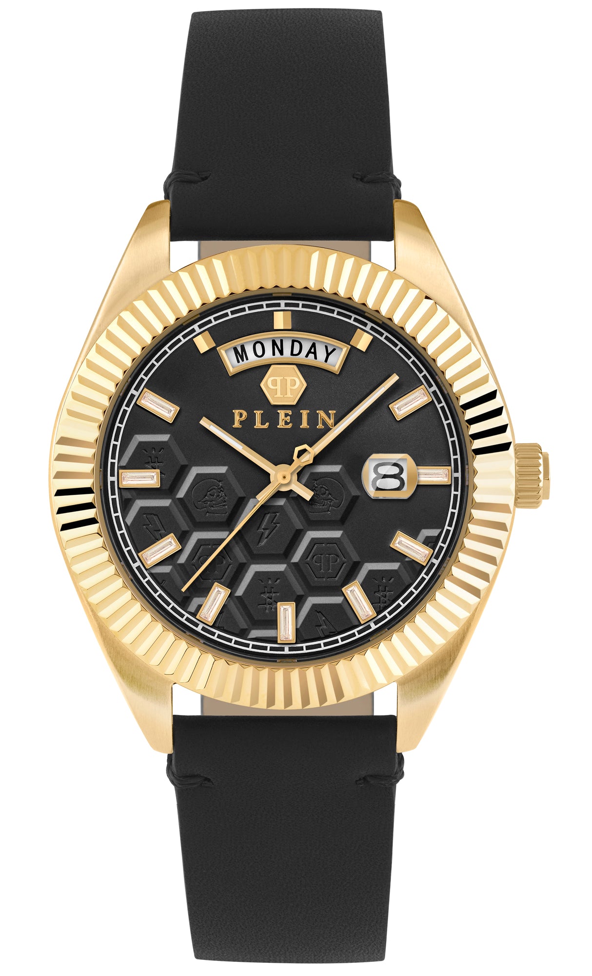 Philipp Plein Superlative Leather Black Round Quartz Men Watch