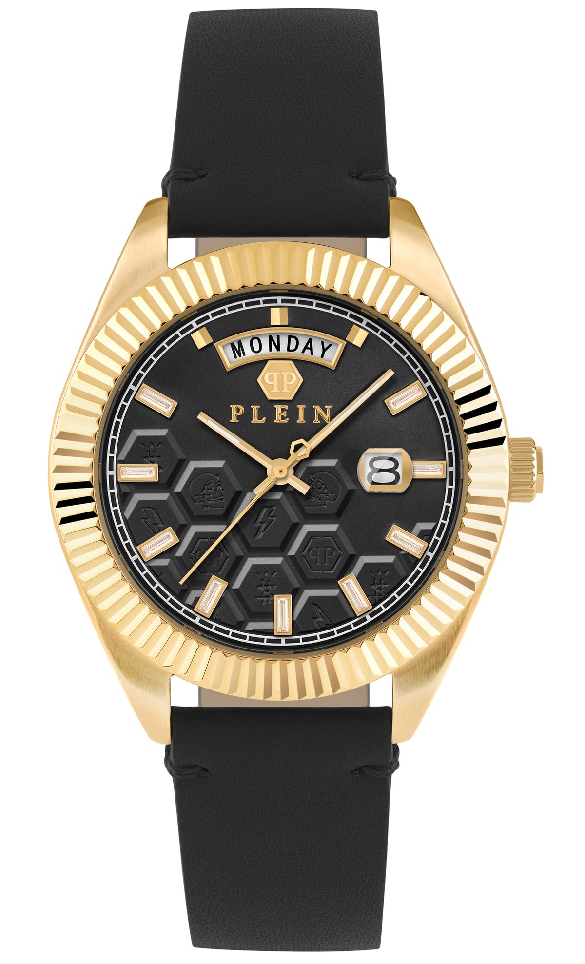 Philipp Plein Superlative Leather Black Round Quartz Men Watch