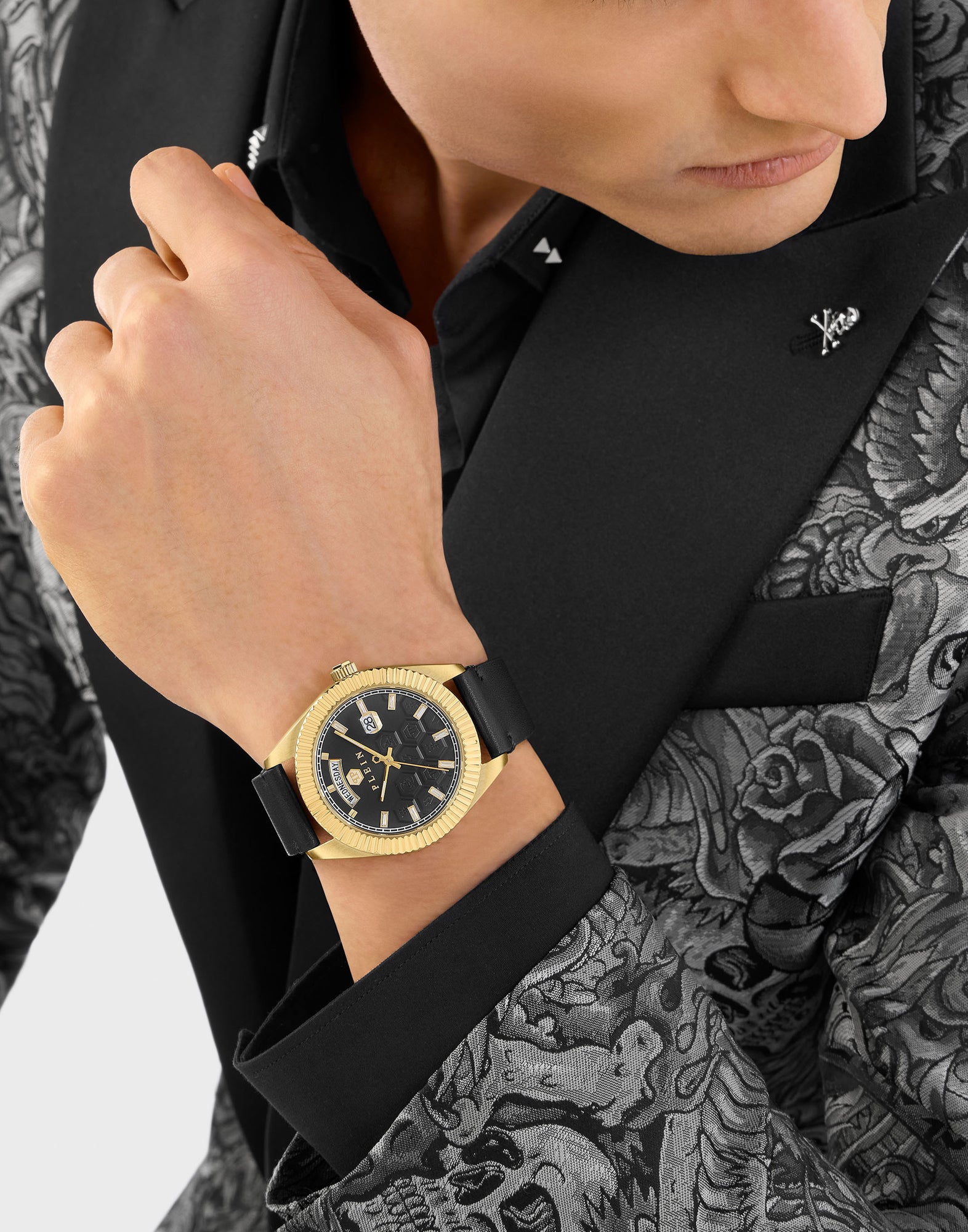 Philipp Plein Superlative Leather Black Round Quartz Men Watch